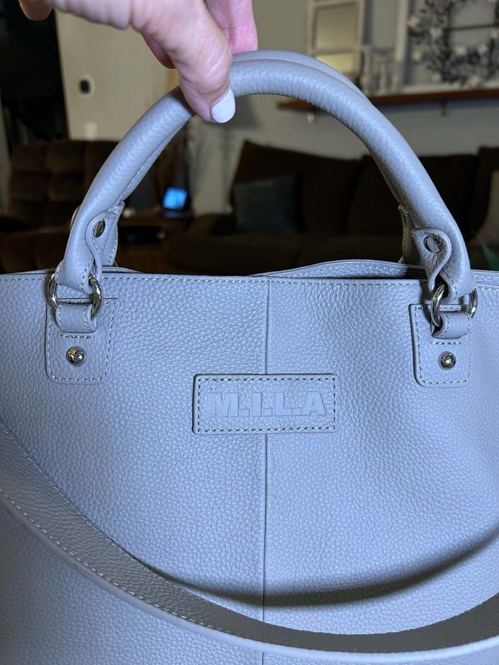 M.I.L.A. Pebbled Leather Grey Shoulder Bag Tote Handbag